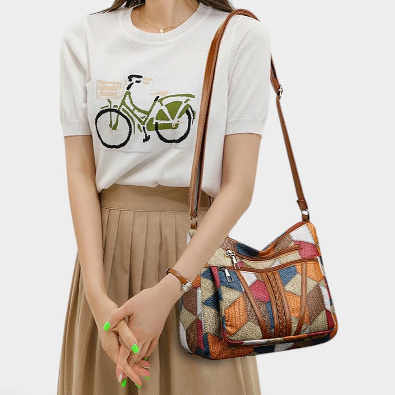 Sac bandoulière patchwork en simili cuir vintage