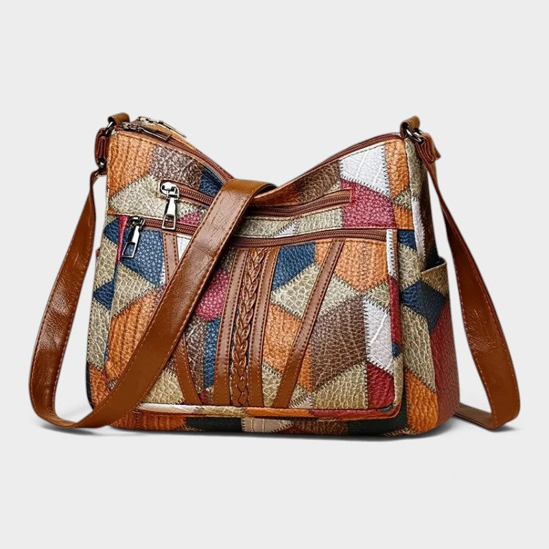Sac bandoulière patchwork en simili cuir vintage
