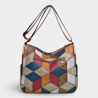 Sac bandoulière patchwork en simili cuir vintage