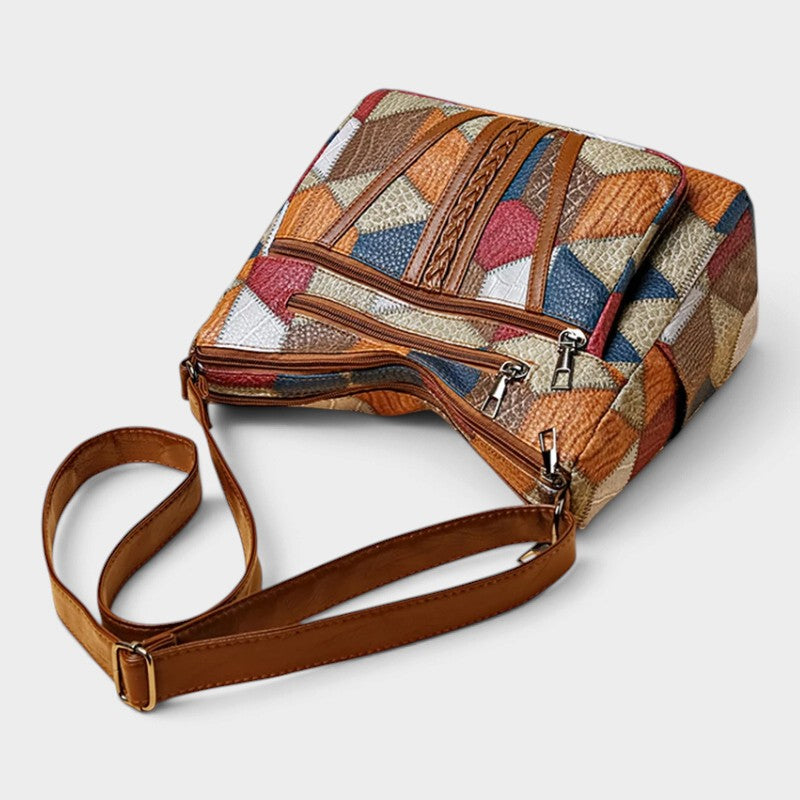 Sac bandoulière patchwork en simili cuir vintage